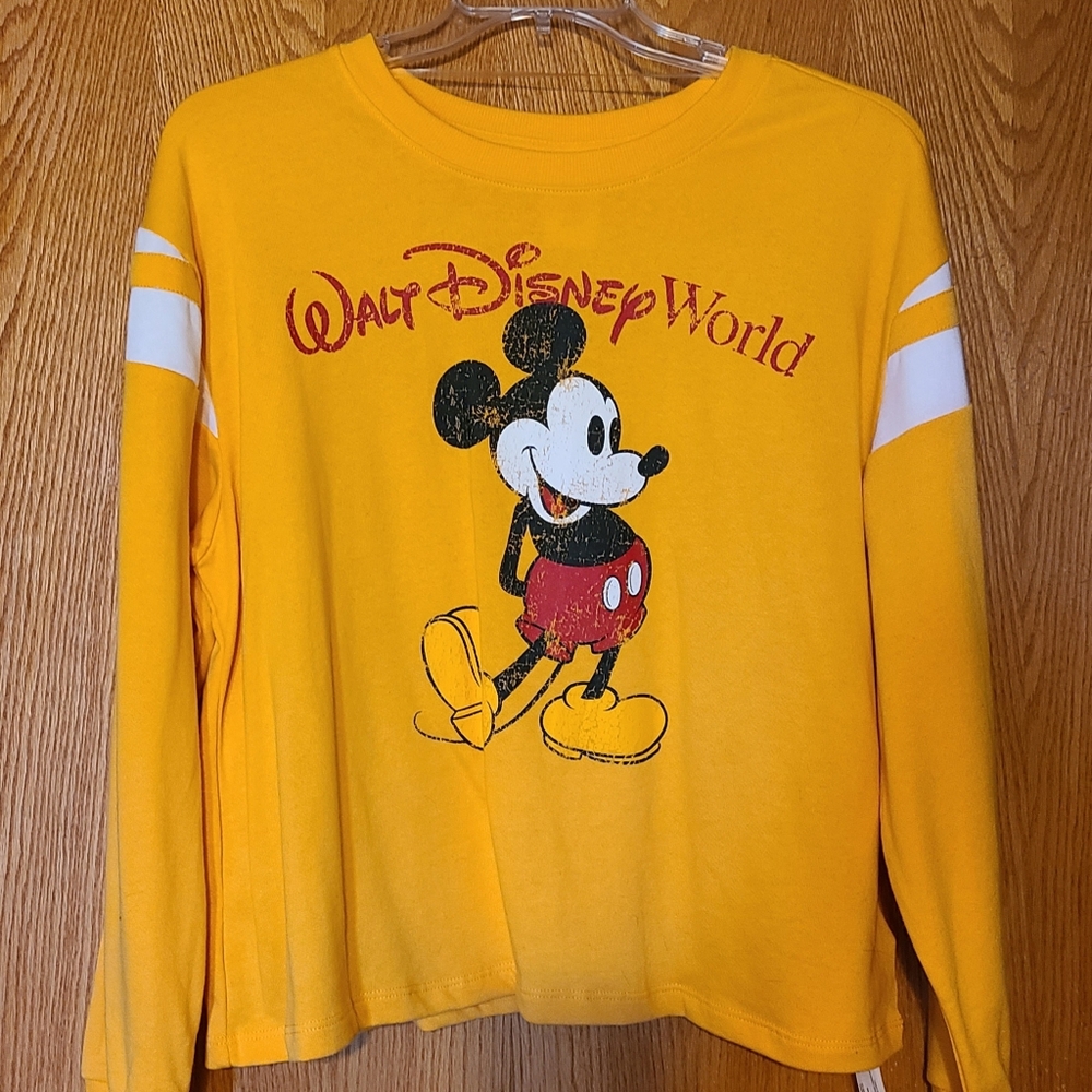 Disney, Walt Disney World, long sleeve, yellow cropped Mickey Mouse top, size XL